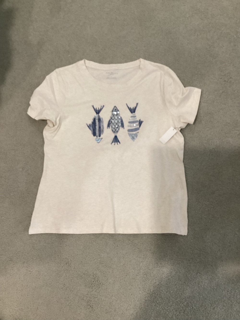 Women’s Talbots Cream T-Shirt with Blue Fish Print